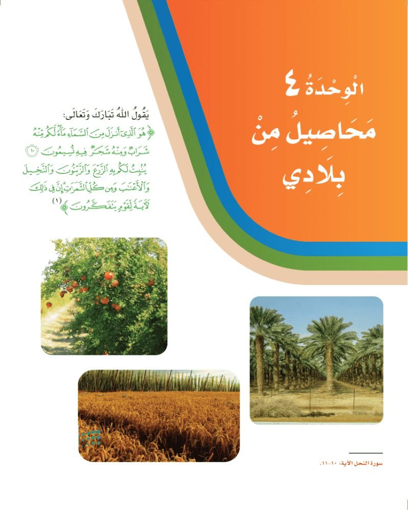 حل كتاب لغتي الوحدة الرابعة محاصيل من بلادي ثاني ابتدائي